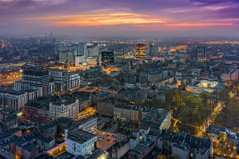 Łódź at night